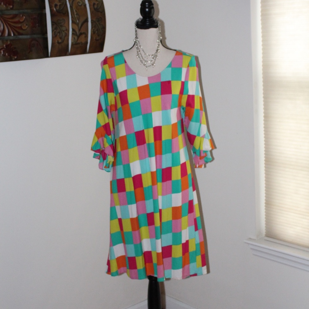 Escapada, multicolored 3/4 sleeve dress color block ........